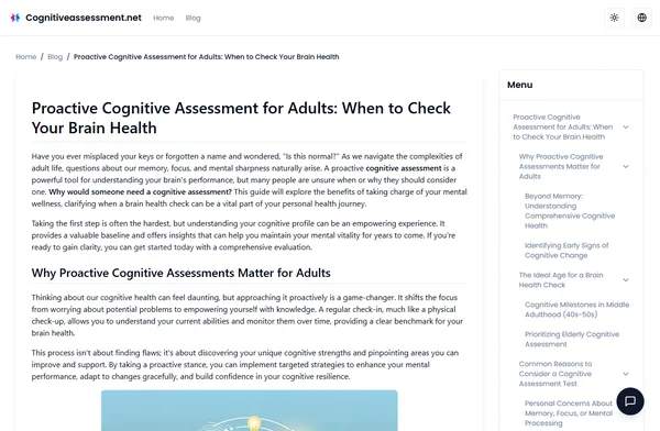 Proactive Cognitive Assessment for Adults: When to Check Your Brain Health