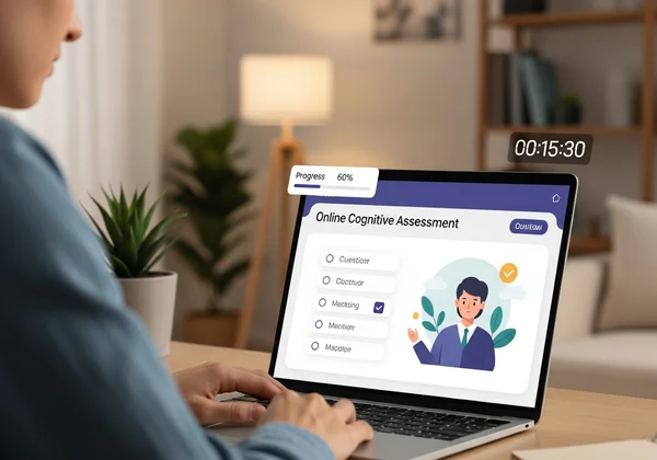 User taking an online cognitive assessment on a laptop