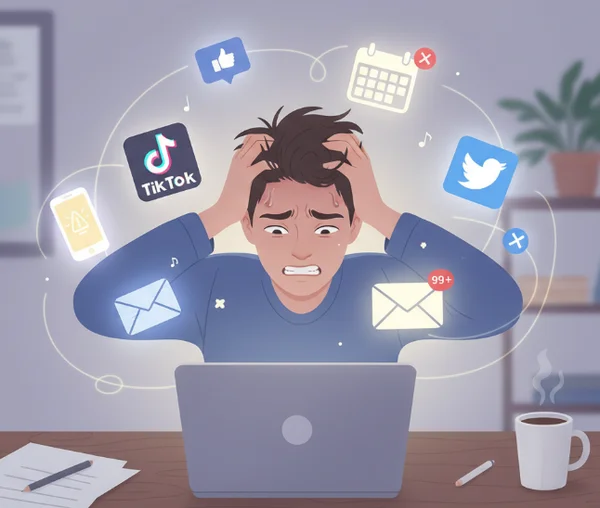 Person distracted by phone during cognitive task