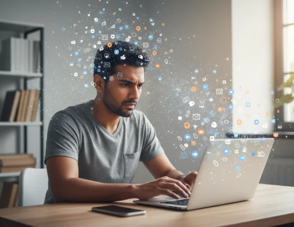 Person struggling with digital distractions