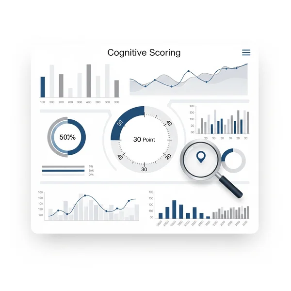 Abstract depiction of MoCA test scoring and analysis.