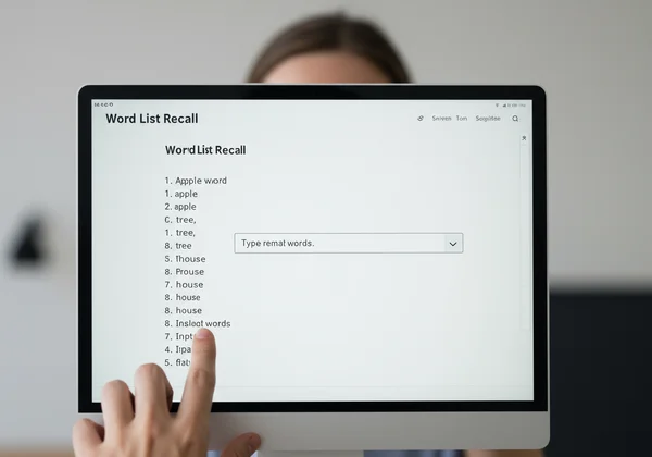 Pessoa recordando palavras de uma lista em um teste online moderno