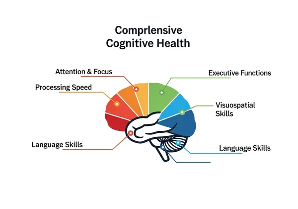 Infográfico de domínios abrangentes da saúde cognitiva