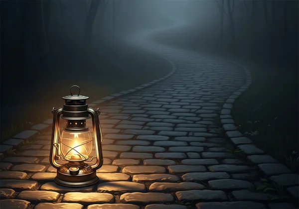 Warm lantern lighting the path